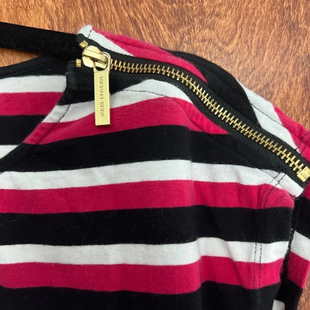 Michael Kors Black, White and Pink‎ Striped Top S